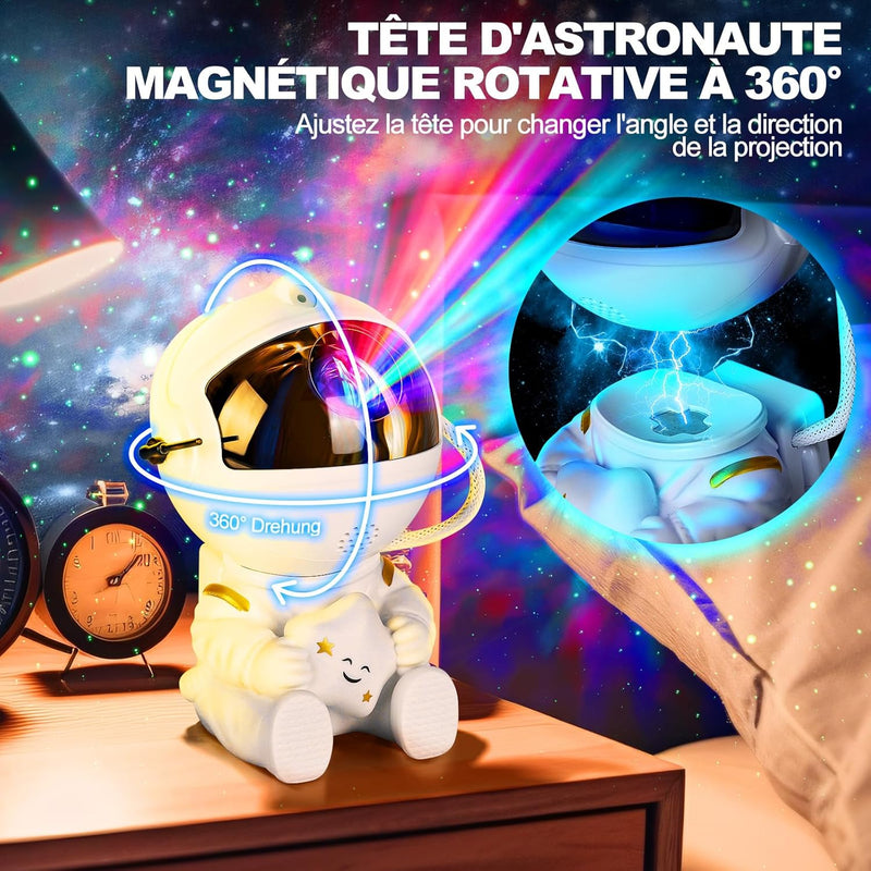 VIYSPNV Projecteur Ciel Etoile Astronaute Projecteur Galaxie avec 8 Modes Nébuleuse 2 Étoile Télécommande Rotation à 360° Vitesse de Luminosité Réglable pour Chambre Plafond Enfants Adultes