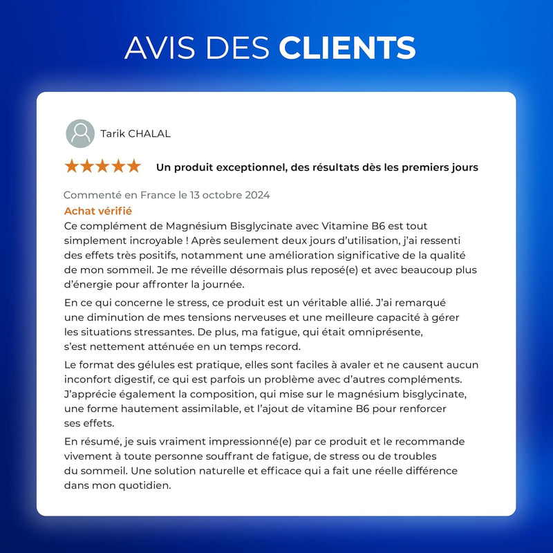 Magnésium Bisglycinate + Vitamine B6 - Sommeil, Stress, Fatigue - Absorption Maximale & Assimilation Facilitée - 90 Gélules Vegan - Nutrimea - Fabriqué en France
