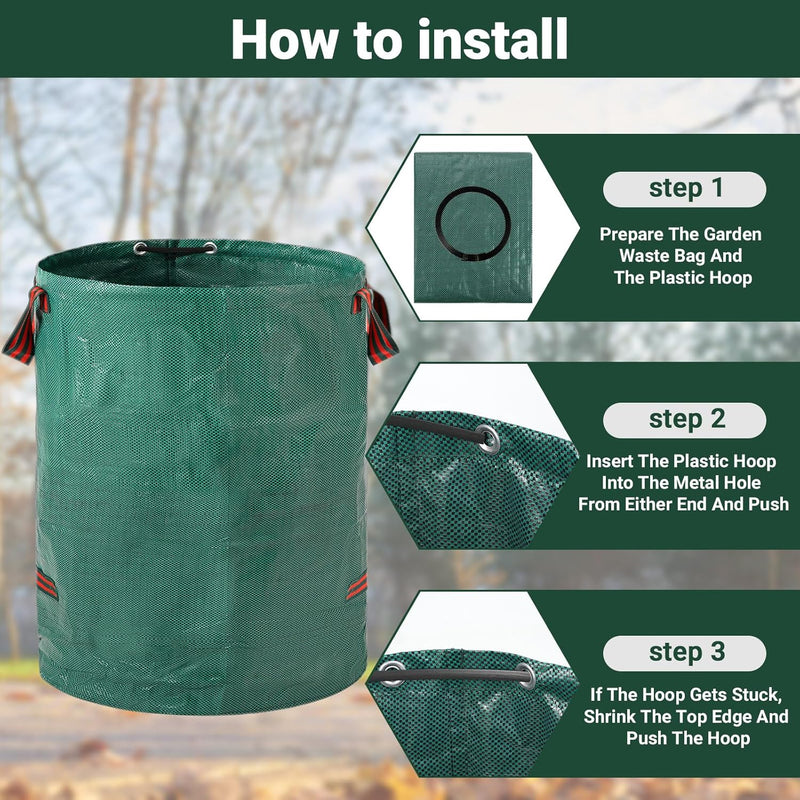 Velway Sacs à déchets de jardin robustes - 500L x 2Pack Sacs de jardin réutilisables avec poignées - Tissu industriel pour feuilles déchets débris - Sacs à déchets de jardin étanches