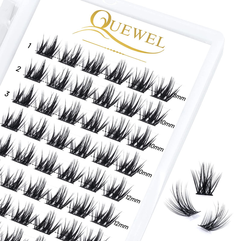 Individual-Lashes 144 Cluster-Lashes QUEWEL DIY Eyelash-Extensions-Kit, Clusters Eyelash Applicator, Cluster Lashes Bond and Seal Super Hold, Clusters Lash Glue Remover Easy to Remove(QU-RR-DH-01)