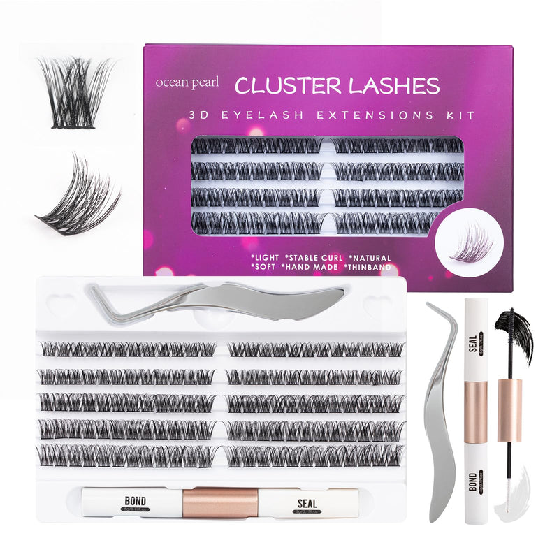 Ocean Pearl Cluster Lashes 144PCS Eyelashes 10-16mm Lash Clusters Fluffy Eyelash Extension Cluster Lashes Kit Individual Eyelash Lash Extensions Kit with Super Bond+Seal+Remover+Tweezer-DM01