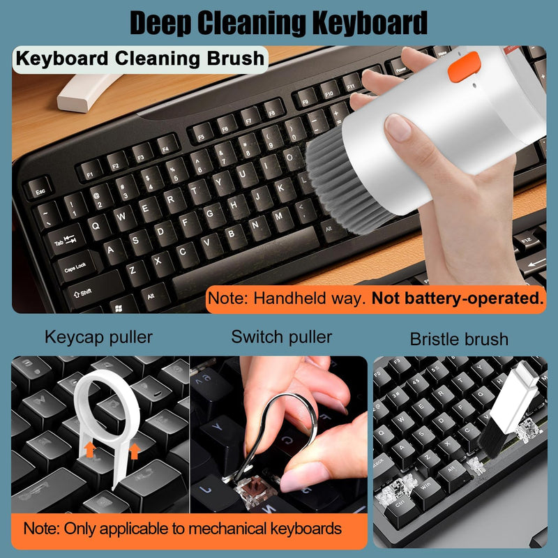 VICHYIE Kit Nettoyage Clavier 20 en 1, avec Brosse de Nettoyage Clavier, Accessoires de Nettoyage pour AirPods 1/2/3 / Pro, Caméra, Ordinateur, Téléphone, Gadget de Nettoyage PC (Blanc)