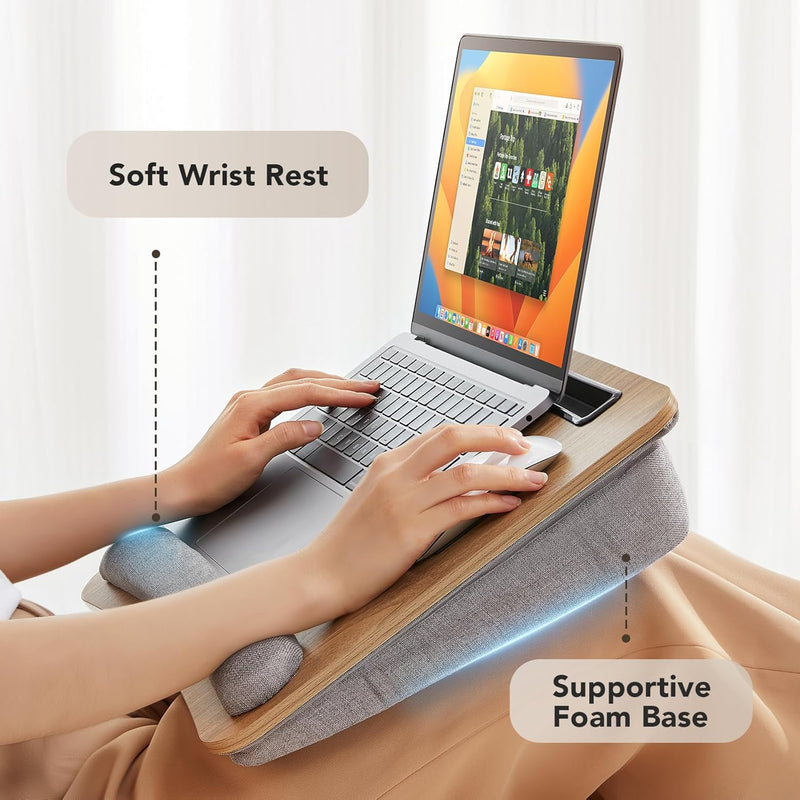 HUANUO Laptop Desk Convient à Un Ordinateur Portable, Bureau Portable avec Coussin d'oreiller, Bande antidérapante et Fonction de Stockage pour Les étudiants de Bureau à Domicile(16,5'×11,8')