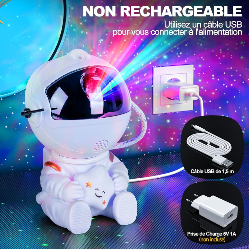 VIYSPNV Projecteur Ciel Etoile Astronaute Projecteur Galaxie avec 8 Modes Nébuleuse 2 Étoile Télécommande Rotation à 360° Vitesse de Luminosité Réglable pour Chambre Plafond Enfants Adultes