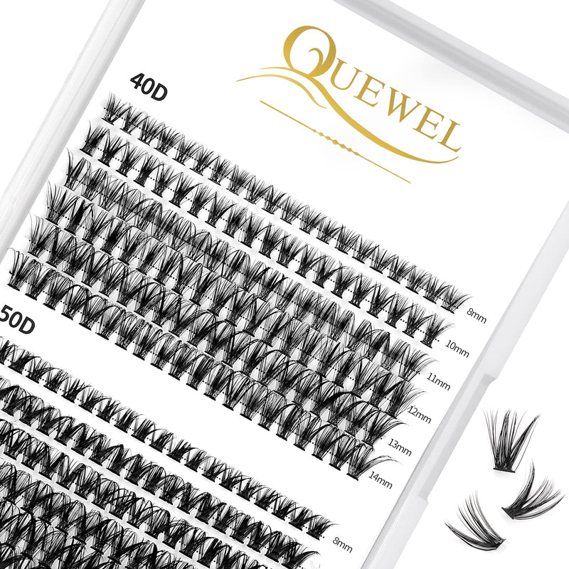 Individual-Lashes 144 Cluster-Lashes QUEWEL DIY Eyelash-Extensions-Kit, Clusters Eyelash Applicator, Cluster Lashes Bond and Seal Super Hold, Clusters Lash Glue Remover Easy to Remove(QU-RR-DH-01)