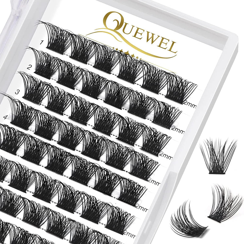 Individual-Lashes 144 Cluster-Lashes QUEWEL DIY Eyelash-Extensions-Kit, Clusters Eyelash Applicator, Cluster Lashes Bond and Seal Super Hold, Clusters Lash Glue Remover Easy to Remove(QU-RR-DH-01)