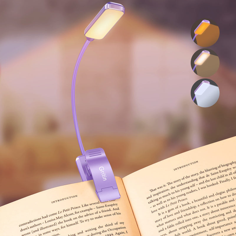 Gritin Lampe de Lecture Rechargeable, 9 LED Liseuse Lampe Clip, Gradation Progressive & 3 Modes Protection des Yeux (Blanc Froid&Chaud), 360° Cou Flexible, Indicateur, Longue Travail pour Lire au Lit