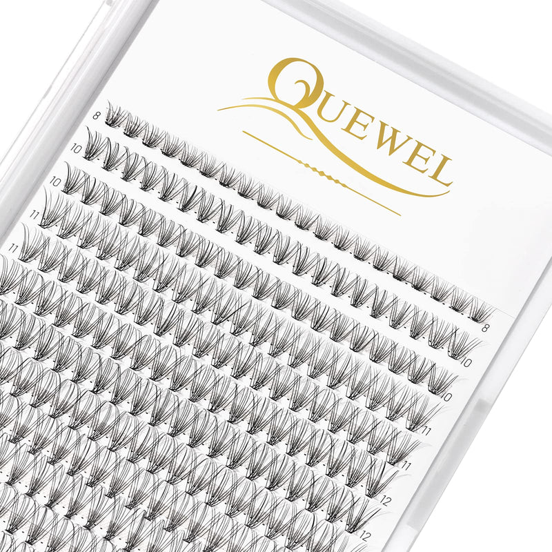 Individual-Lashes 144 Cluster-Lashes QUEWEL DIY Eyelash-Extensions-Kit, Clusters Eyelash Applicator, Cluster Lashes Bond and Seal Super Hold, Clusters Lash Glue Remover Easy to Remove(QU-RR-DH-01)