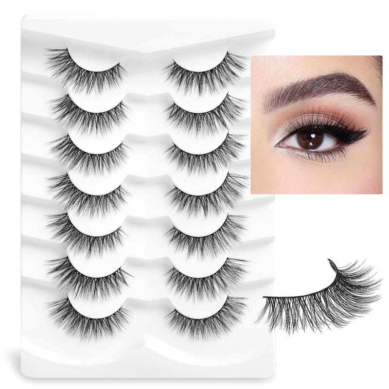 Onlyall False Lashes Cat Eye Strip False Eyelashes Fake Lash Volume Soft Faux Mink Eyelash Wispy Look Fluffy Foxeye Lash 7 Pair 16MM A04