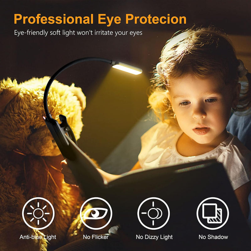Gritin Lampe de Lecture Rechargeable, 9 LED Liseuse Lampe Clip, Gradation Progressive & 3 Modes Protection des Yeux (Blanc Froid&Chaud), 360° Cou Flexible, Indicateur, Longue Travail pour Lire au Lit