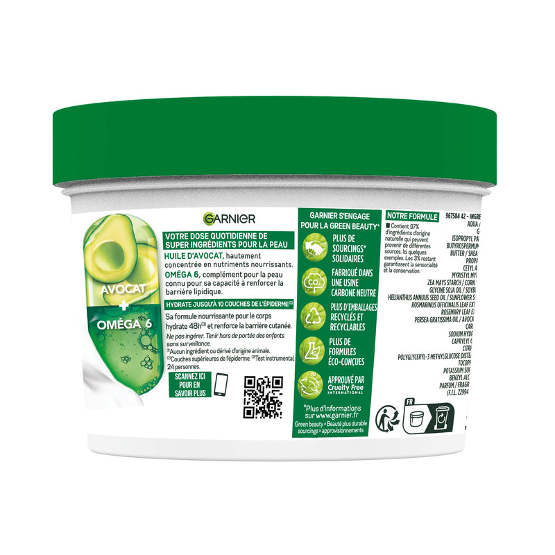 Garnier - Body Superfood - Repair Body Cream - 48H Hydration - Vegan & 97% Natural Formula - Cocoa Butter & Ceramide - For Dry Skin - 380ml