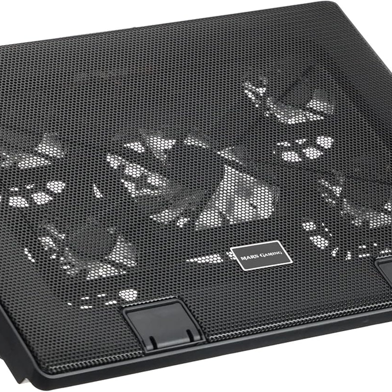Mars Gaming MNBC2 - Base de Jeu de Refroidissement pour Ordinateurs Portables jusqu'à 17.35 '(5 Ventilateurs ultrasilents, éclairage LED Rouge, 2 x USB2.0), Noir et Rouge