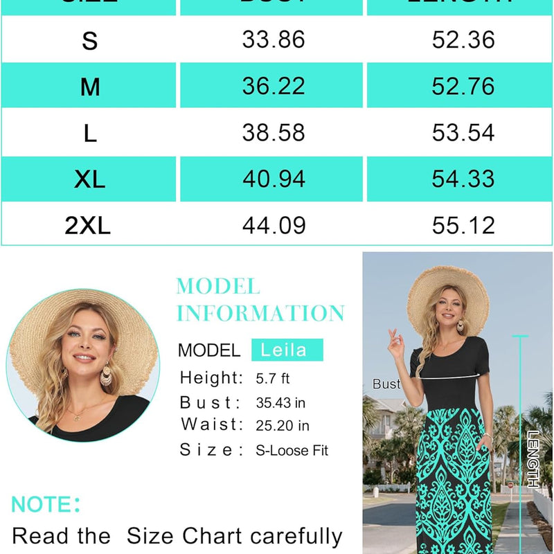 AUSELILY Femmes Maxi Robe Madame Manches Courtes été Casual Longue Robe avec Poches