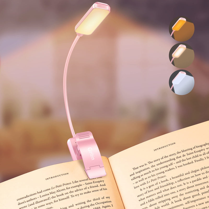 Gritin Lampe de Lecture Rechargeable, 9 LED Liseuse Lampe Clip, Gradation Progressive & 3 Modes Protection des Yeux (Blanc Froid&Chaud), 360° Cou Flexible, Indicateur, Longue Travail pour Lire au Lit