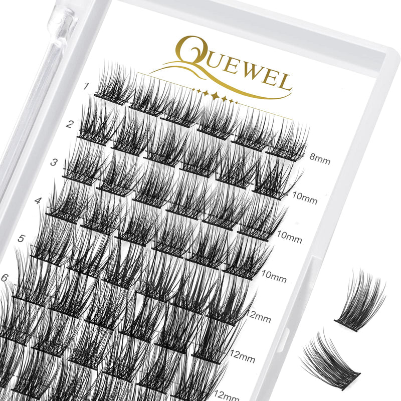 Individual-Lashes 144 Cluster-Lashes QUEWEL DIY Eyelash-Extensions-Kit, Clusters Eyelash Applicator, Cluster Lashes Bond and Seal Super Hold, Clusters Lash Glue Remover Easy to Remove(QU-RR-DH-01)