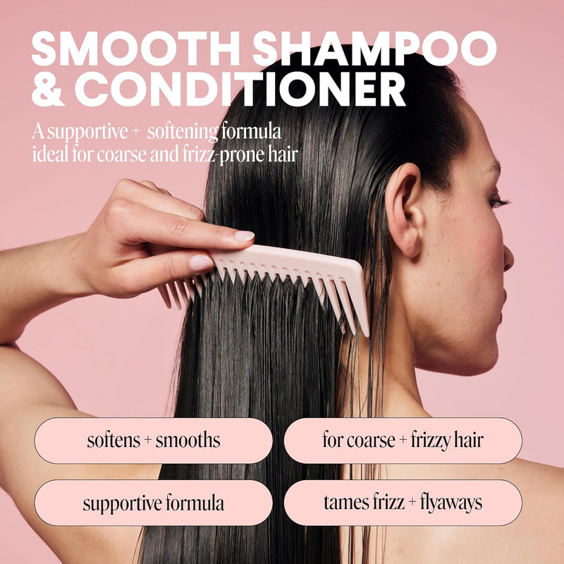MONDAY HAIRCARE Smooth Shampoo + Conditioner Bathroom Set (2 Count) 12 oz Each For Frizzy, Coarse & Curly Hair Made with Coconut Oil, Shea Butter & Vitamin E 100% Recyclable Bottle Pink