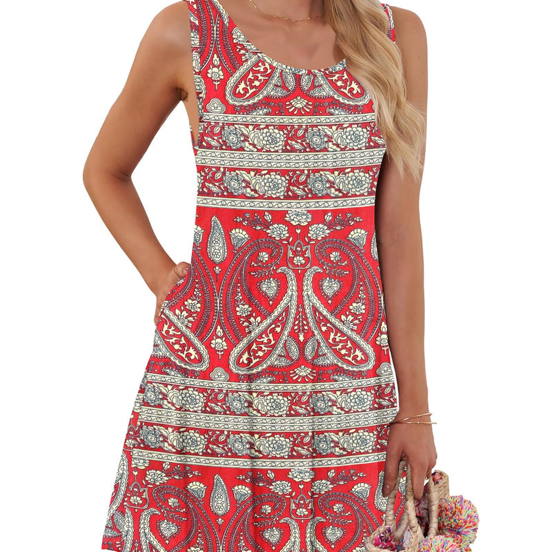 AUSELILY Robes d'été pour Femme Robe plissée sans Manches Décontractée pour Femme avec Poche
