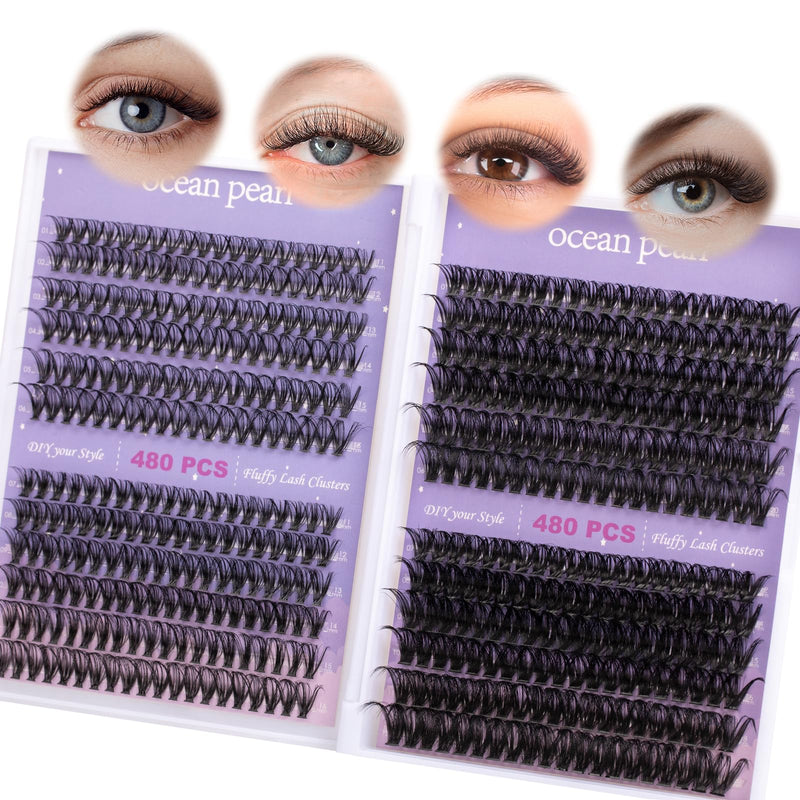 Ocean Pearl Cluster Lashes 144PCS Eyelashes 10-16mm Lash Clusters Fluffy Eyelash Extension Cluster Lashes Kit Individual Eyelash Lash Extensions Kit with Super Bond+Seal+Remover+Tweezer-DM01