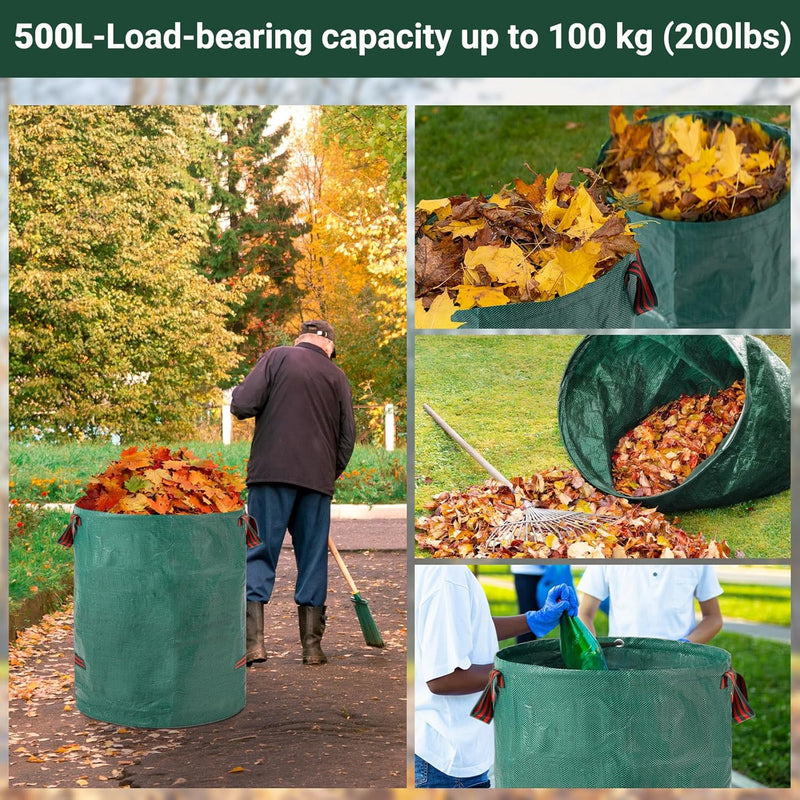 Velway Sacs à déchets de jardin robustes - 500L x 2Pack Sacs de jardin réutilisables avec poignées - Tissu industriel pour feuilles déchets débris - Sacs à déchets de jardin étanches