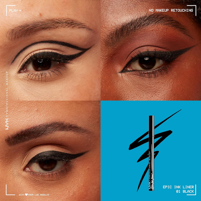 NYX Professional Makeup - Eyeliner Feutre - Waterproof - Tracé Précis - Couleur Intense Tenue Longue Durée - Embout Ultra-Précis - Formule Vegan - Epic Ink Liner - Teinte : Black (01)