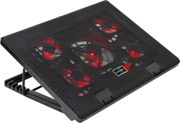 Mars Gaming MNBC2 - Base de Jeu de Refroidissement pour Ordinateurs Portables jusqu'à 17.35 '(5 Ventilateurs ultrasilents, éclairage LED Rouge, 2 x USB2.0), Noir et Rouge