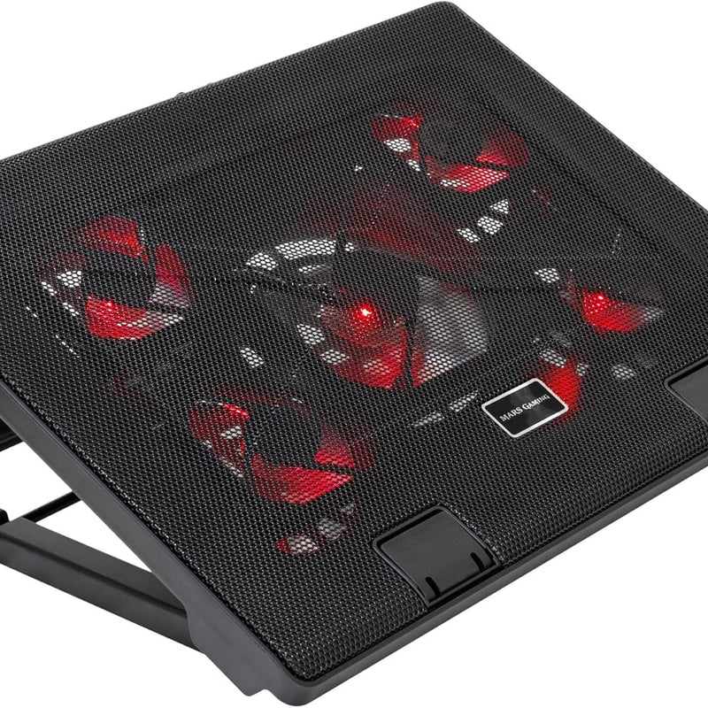 Mars Gaming MNBC2 - Base de Jeu de Refroidissement pour Ordinateurs Portables jusqu'à 17.35 '(5 Ventilateurs ultrasilents, éclairage LED Rouge, 2 x USB2.0), Noir et Rouge