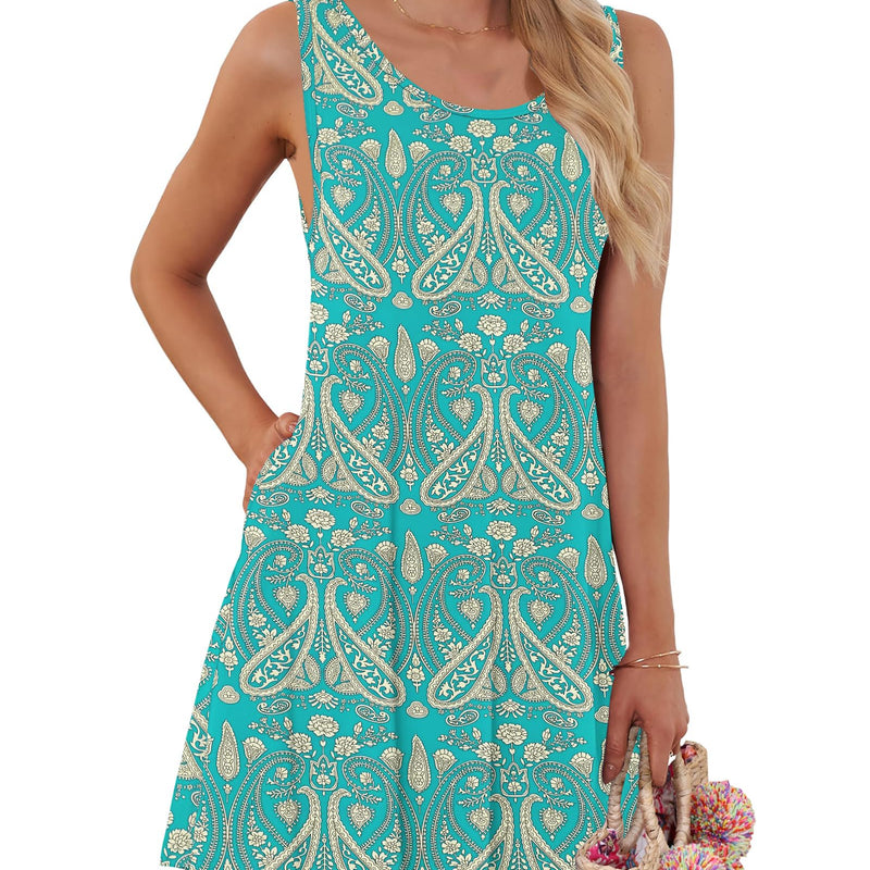 AUSELILY Robes d'été pour Femme Robe plissée sans Manches Décontractée pour Femme avec Poche