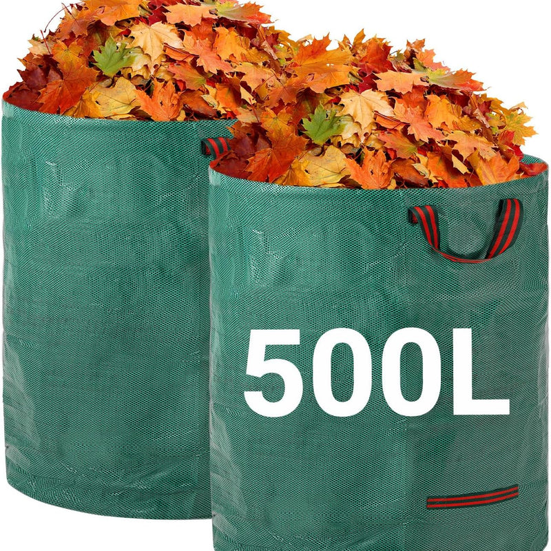 Velway Sacs à déchets de jardin robustes - 500L x 2Pack Sacs de jardin réutilisables avec poignées - Tissu industriel pour feuilles déchets débris - Sacs à déchets de jardin étanches