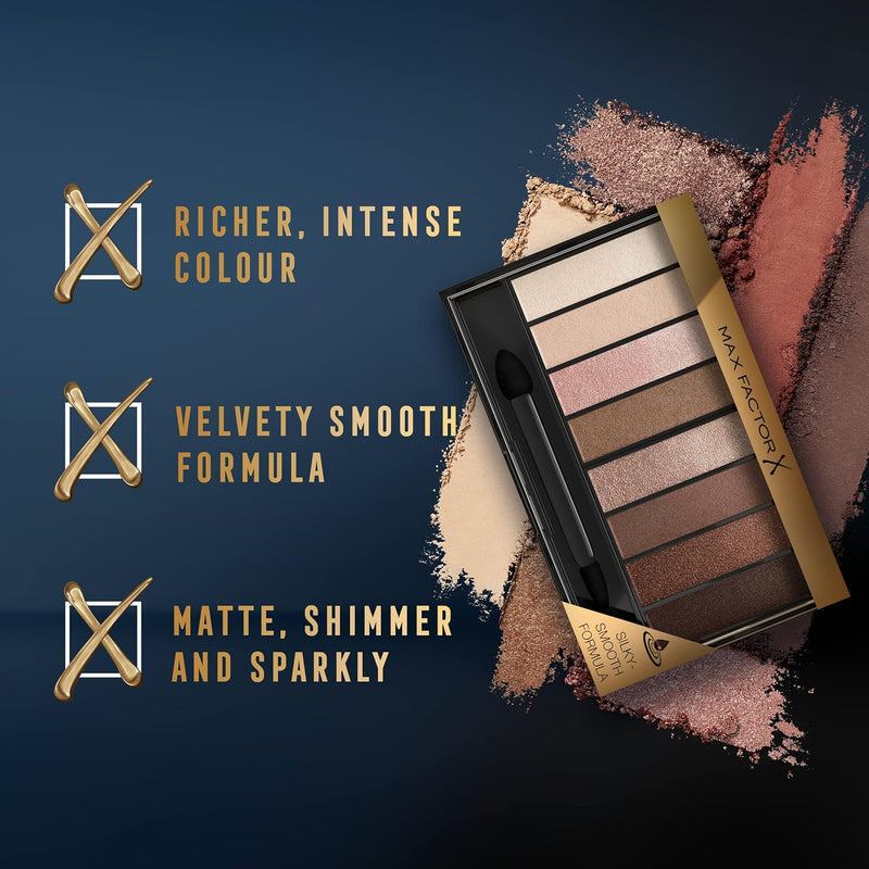 Max Factor Masterpiece Nude Palette, 8 Intense Colour Eyeshadows, Creamy Shadows, 3 Finish, Cappuccino Nudes