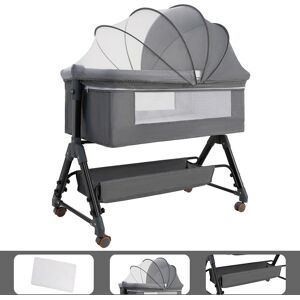 MAGICFOX Lit Bébé Berceau Cododo pour Bébé 0-36 Mois, Lit Cododo avec Hauteur Réglable - Matelas Amovible, Panier de Rangement Roues - Gris