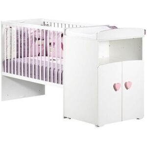 Sauthon - Lit bébé combiné évolutif - baby price - Basic - Blanc - Bouton coeur rose -60 x 120 cm