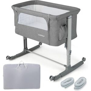COSTWAY Lit Cododo Bébé 3 en 1 avec Hauteur Réglable 5 Niveaux, Lit Berceau Inclinaison de 10° avec Matelas Confortable,Maille Respirante,Charge 9KG,Sac de