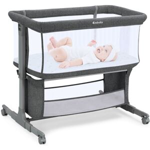 YOLEO Ezebaby Lit Bébé Cododo 3 en 1,Lit Parapluie à 10 kg,Hauteur Réglable 7 Niveaux,avec Matelas,Côté Repliable,Maille Respirante - Gris Foncé